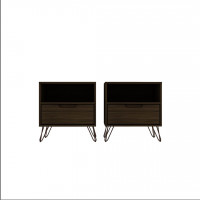 Manhattan Comfort 2-101GMC5 Rockefeller 1-Drawer Brown Nightstand (Set of 2)